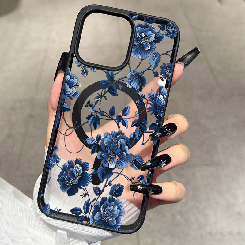 Phone Accessories Magnetic - Luxury Vintage Blue Floral Magnetic Phone